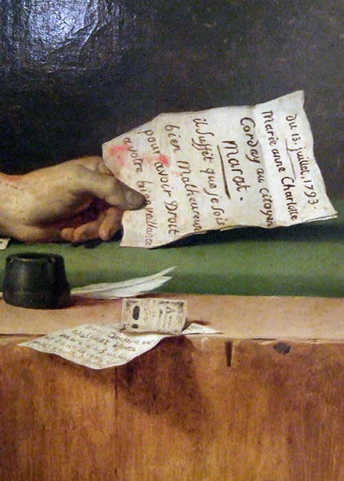 Detail, Marat Assassiné (1793, Jacques-Louis David)
